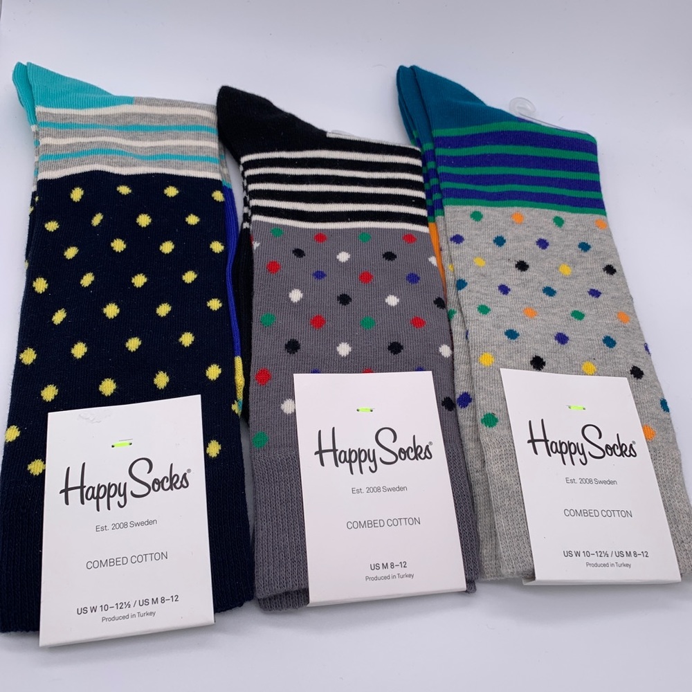 3 pairs of Happy Socks size Large 8-12